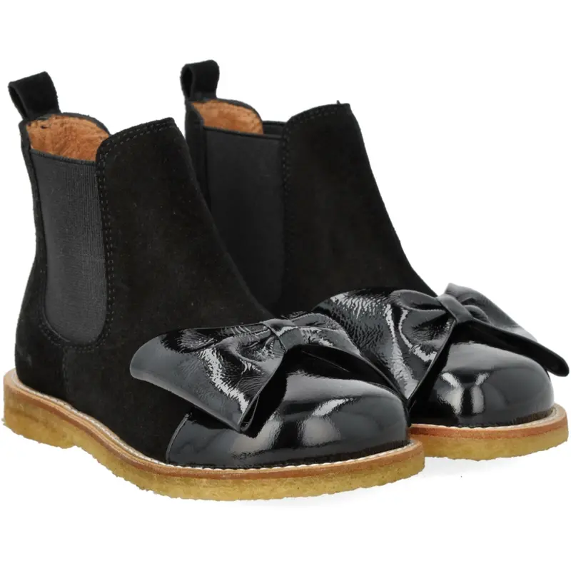 Angulus Black/Black Elastic Chelsea Boot With Salmon Nose And Bow 1
