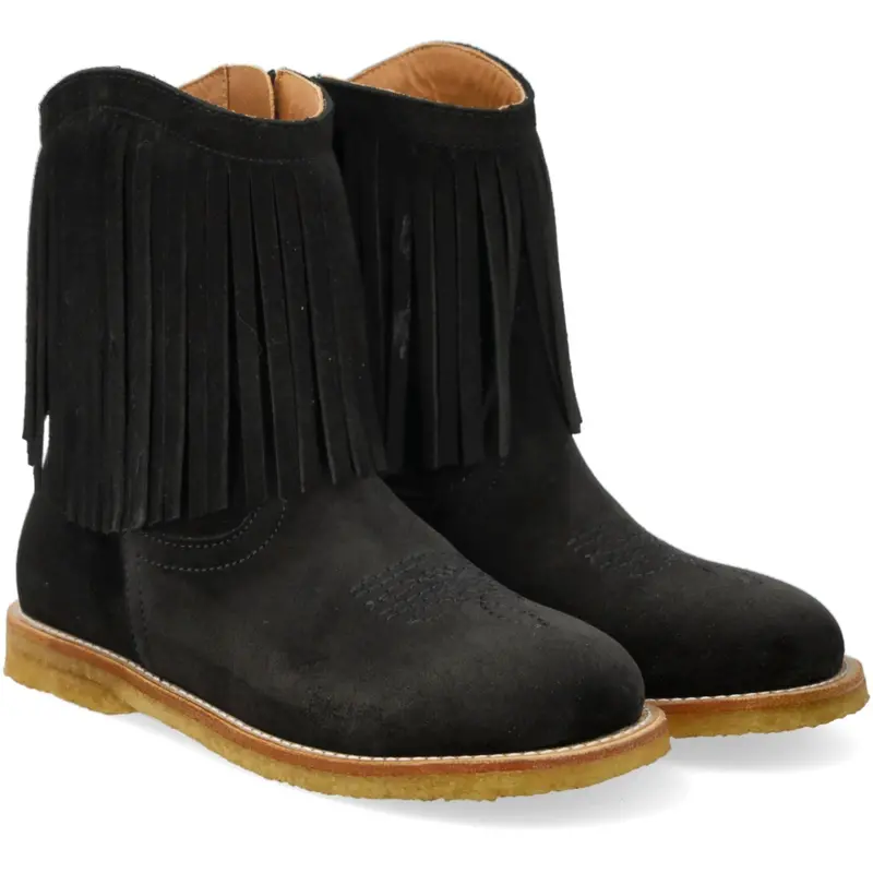 Angulus Black Fringed Cowboy Boot With Embroidery 1