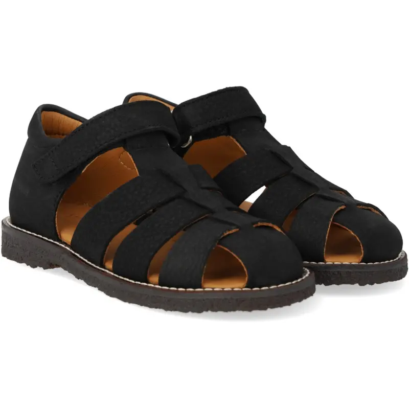 Angulus Black Klassisk Ruskindssandal Med Velcro 1