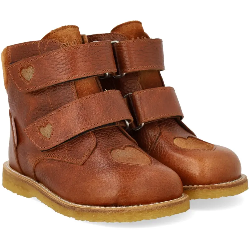 Angulus Cognac/Cognac Glitter/Mustard Tex Boot With Sparkling Glitter Hearts 1