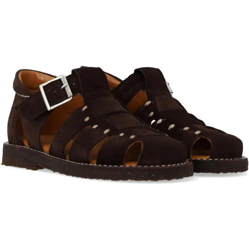 Angulus Dark Brown Fisherman Sandal Med Lukket Tå Og Stikningsdetalje 1