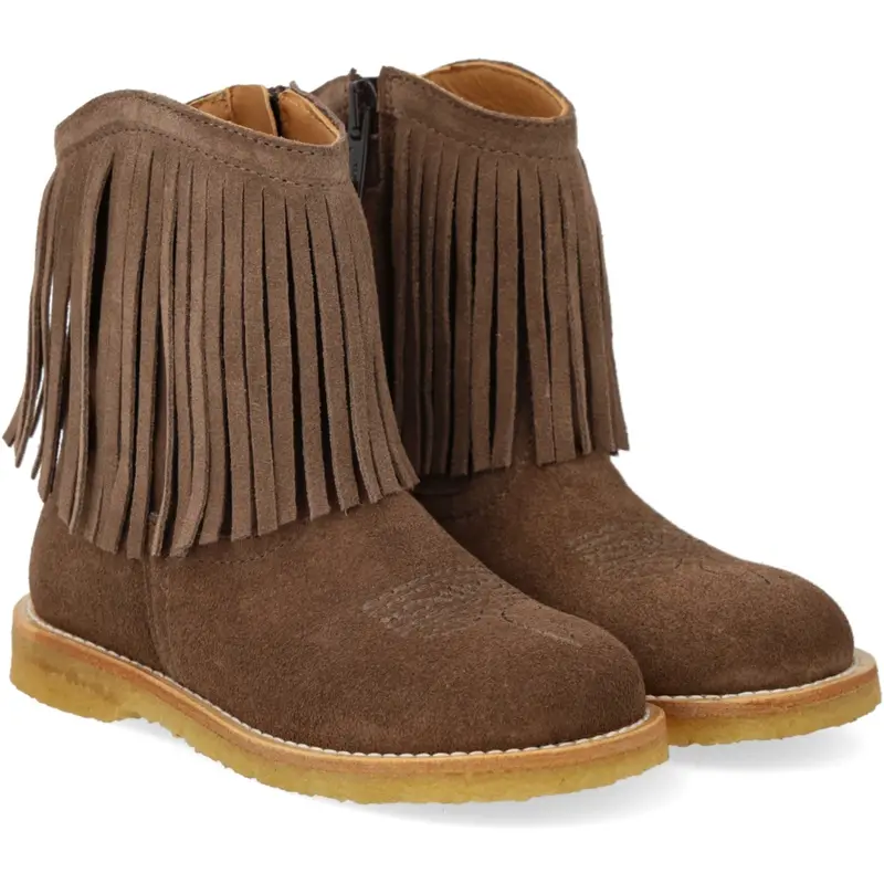 Angulus Dark Taupe Fringed Cowboy Boot With Embroidery 1