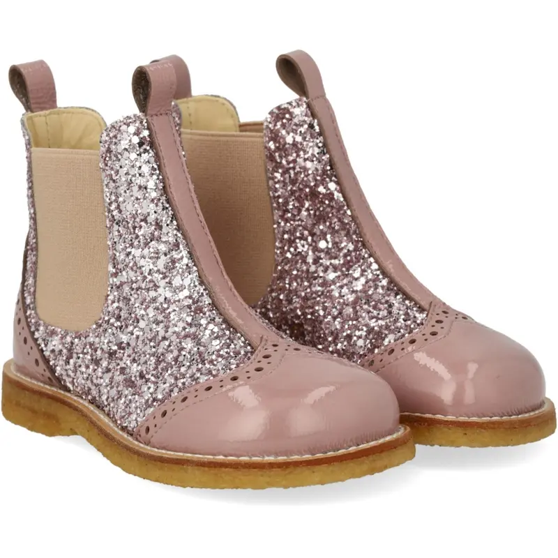 Angulus Faded Rose/Blossom Glitter/Rose Chelsea Glitter Boot With Brogues Detail 1