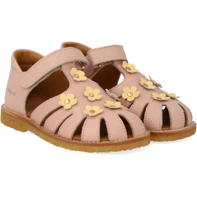 Angulus Rosebud/Mellow Yellow Sandal Med Lukket Tå Og Blomster 1