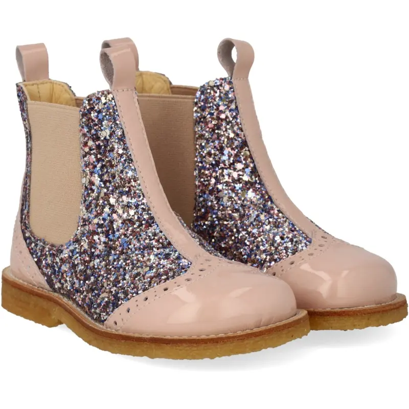 Angulus Rosebud/Pastel Multi Glitter/Rosebud Chelsea Støvle Med Glitter Og Brogues Detaljer 1