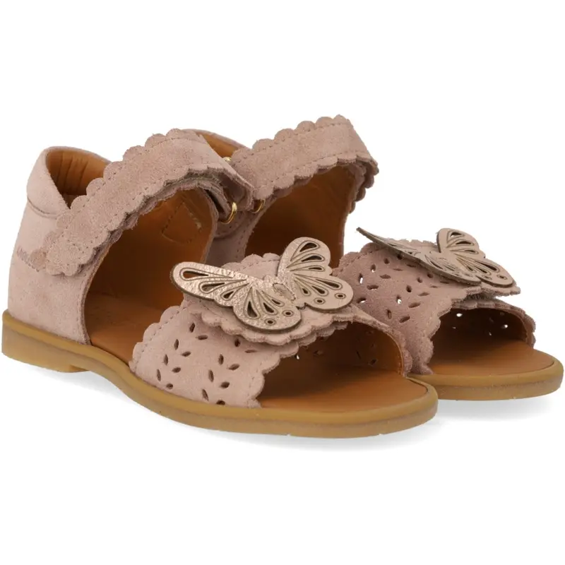 Angulus Rosebud/Rose Gold Sandal Med Åben Tå Og Dobbelt Velcro 1