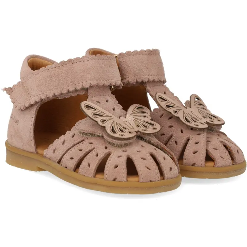 Angulus Rosebud/Rose Gold Sandal Med Sommerfugl Og Dobbelt Velcro 1