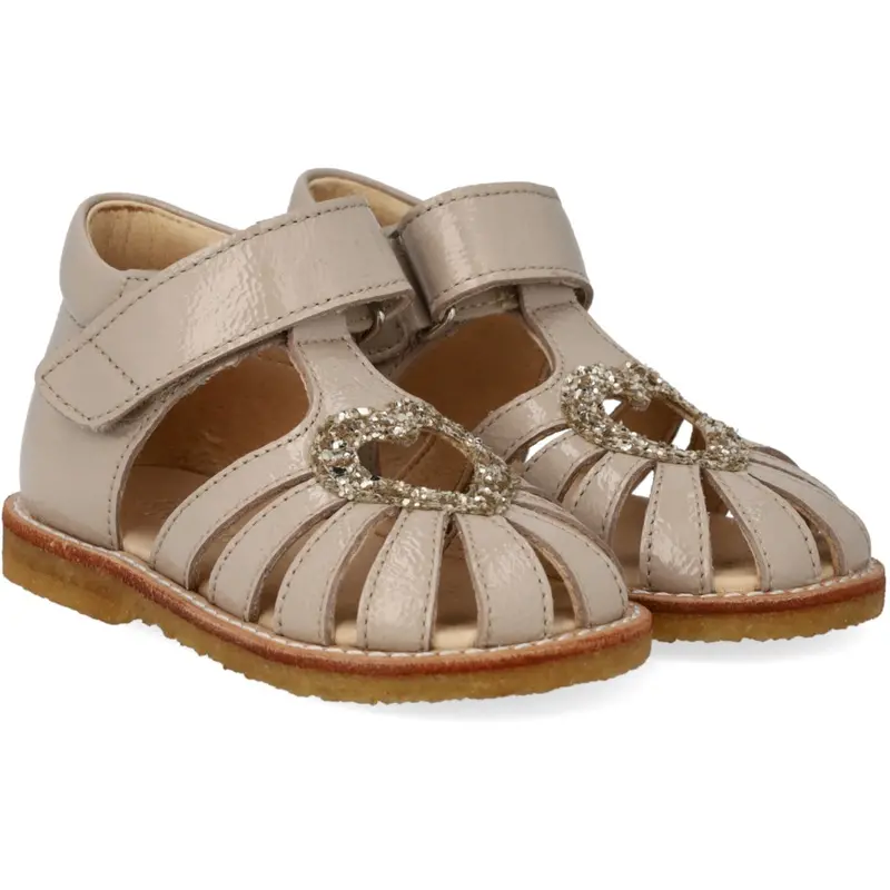 Angulus Sand/Champagne Glitter Hjertesandal Med Glitter Og Velcrolukning 1