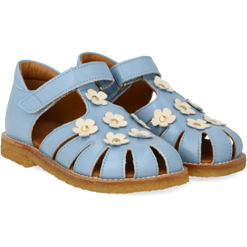 Angulus Sky Blue/Buttermilk Sandal Med Lukket Tå Og Blomster 1