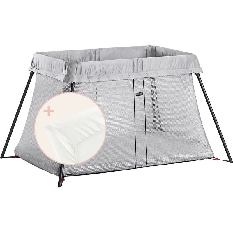 Babybjörn Silver/Cotton/White Travel Cot Light With Fitted Sheet 1