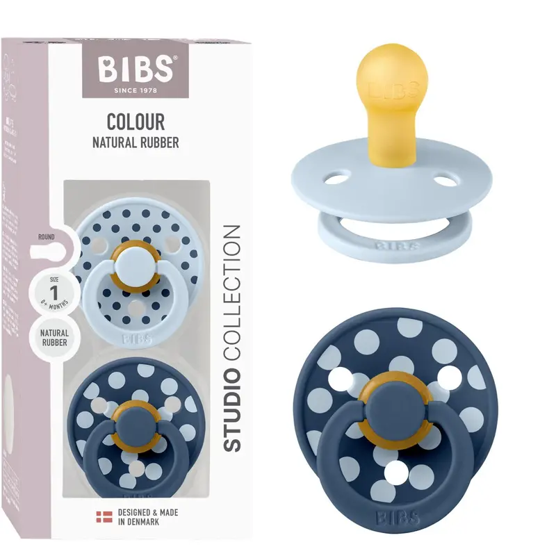 Bibs Baby Blue/Steel Blue Pacifier Studio Colour 2-Pack Polka Latex 1