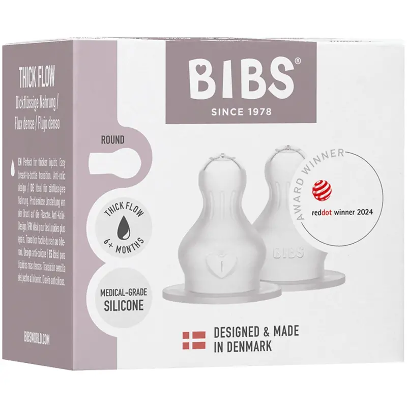 Bibs Baby Bottle Nipple Round Silicone 2-Pack Thick Flow 1