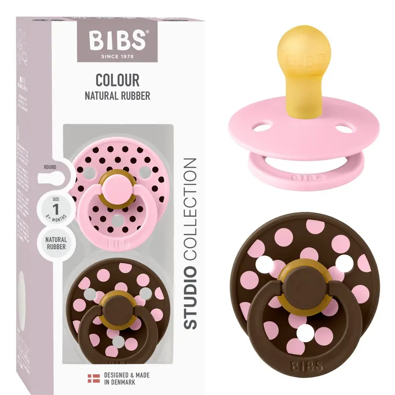 Bibs Baby Pink/Mocha Pacifier Studio Colour 2-Pack Polka Latex 1