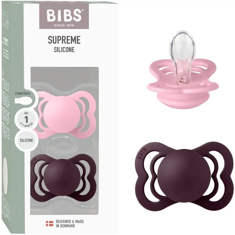 Bibs Baby Pink/Plum Pacifier Supreme 2-Pack Silicone 1