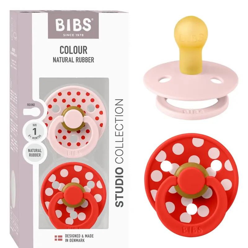 Bibs Blossom/Candy Apple Pacifier Studio Colour 2-Pack Polka Latex 1