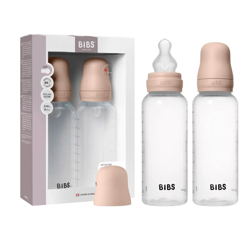 Bibs Blush Baby Bottle Round Silicone 2-Pack 270 Ml Medium Flow 1