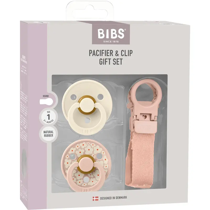 Bibs Blush Colour Pacifier & Loop Clip Gift Set Latex 1
