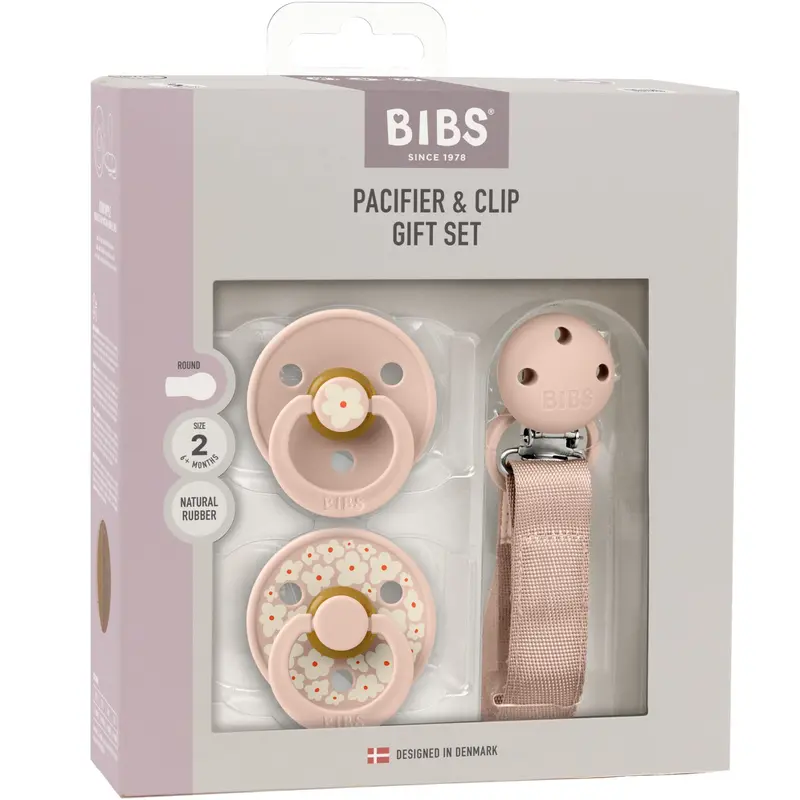 Bibs Blush Pacifier & Clip Gift Set Jasmine Field Latex 1