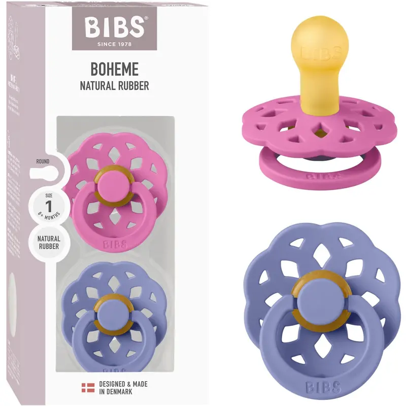 Bibs Bubblegum/Peri Pacifier Boheme 2-Pack Latex 1