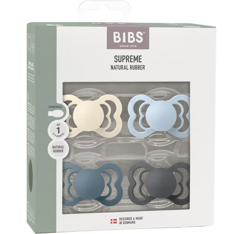 Bibs Ivory/Baby Blue/Petrol/Iron Pacifier Supreme 4-Pack Latex 1