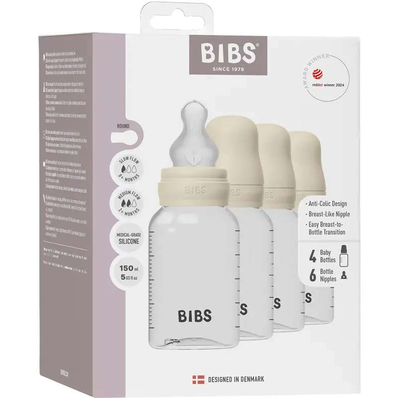Bibs Ivory Baby Bottle Round Silicone 4-Pack 1