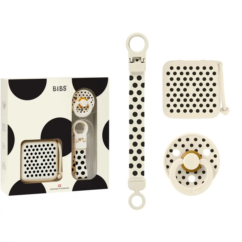 Bibs Ivory Black Gift Set Polka Soothe & Go Latex 1