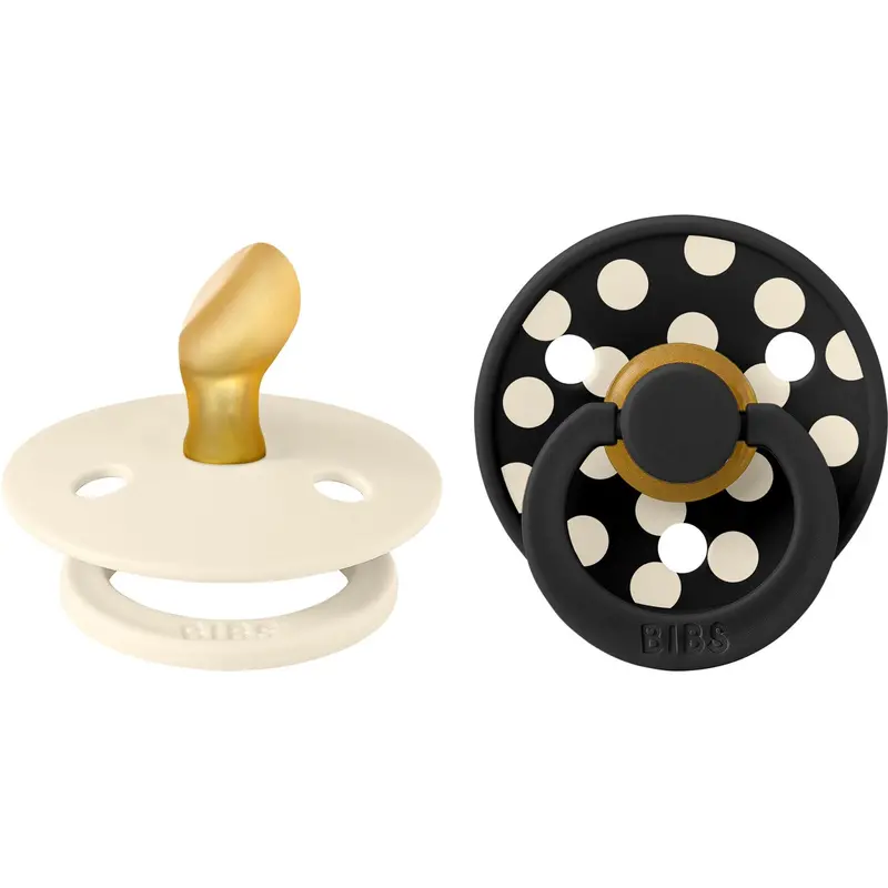 Bibs Ivory/Black Pacifier Studio Colour 2-Pack Polka Anatomical Latex 1