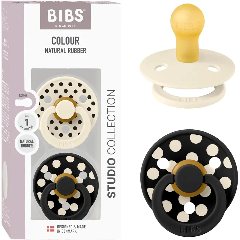 Bibs Ivory/Black Pacifier Studio Colour 2-Pack Polka Latex 1