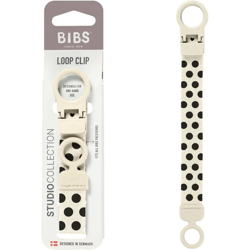 Bibs Ivory Black Studio Pacifier Clip Loop Polka Ivory Black 1