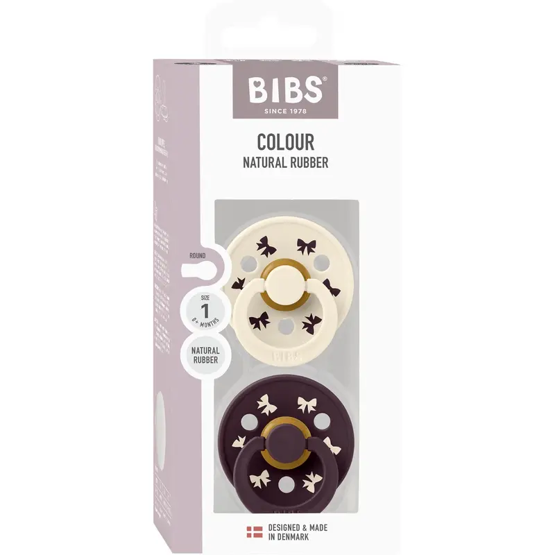 Bibs Ivory/Plum Pacifier Colour Holiday Bow 2-Pack Latex 1