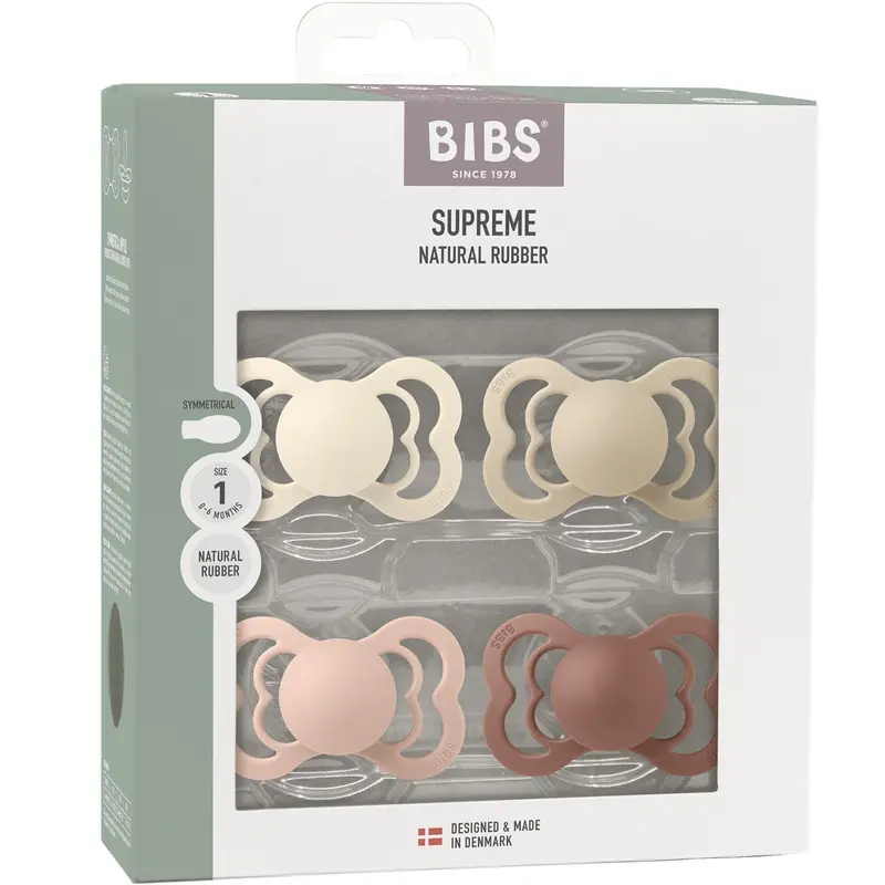 Bibs Ivory/Vanilla/Blush/Woodchuck Pacifier Supreme 4-Pack Latex 1