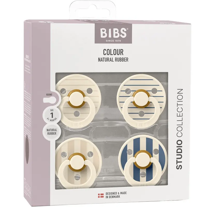 Bibs Pin Ivory Vanilla Mix/Pin Ivory Steel Blue Mix Pacifier Studio Colour 4-Pack Latex 1