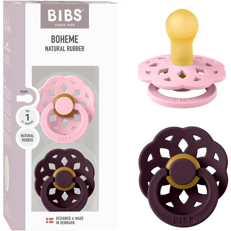 Bibs Pink/Plum Pacifier Boheme 2-Pack Latex 1
