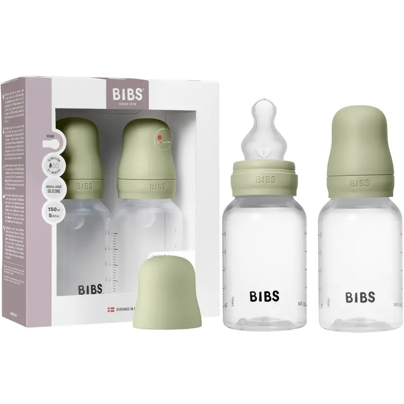 Bibs Sage Baby Bottle Round Silicone 2-Pack 150 Ml Slow Flow 1
