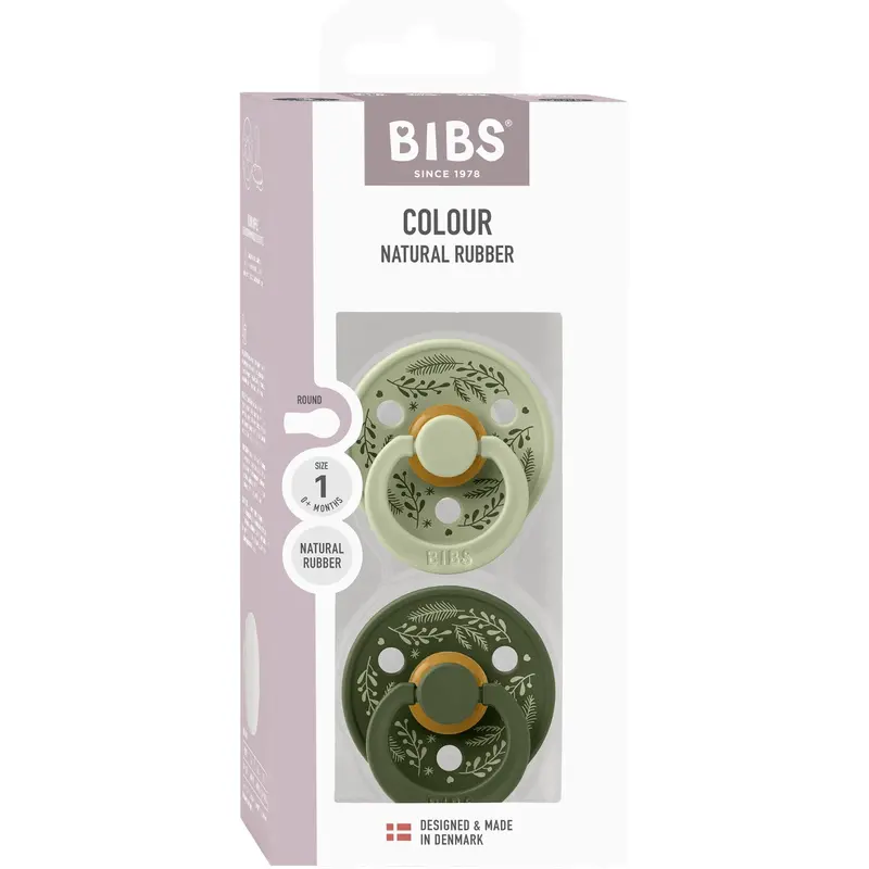 Bibs Sage/Hunter Green Pacifier Colour Holiday Leaf 2-Pack Latex 1