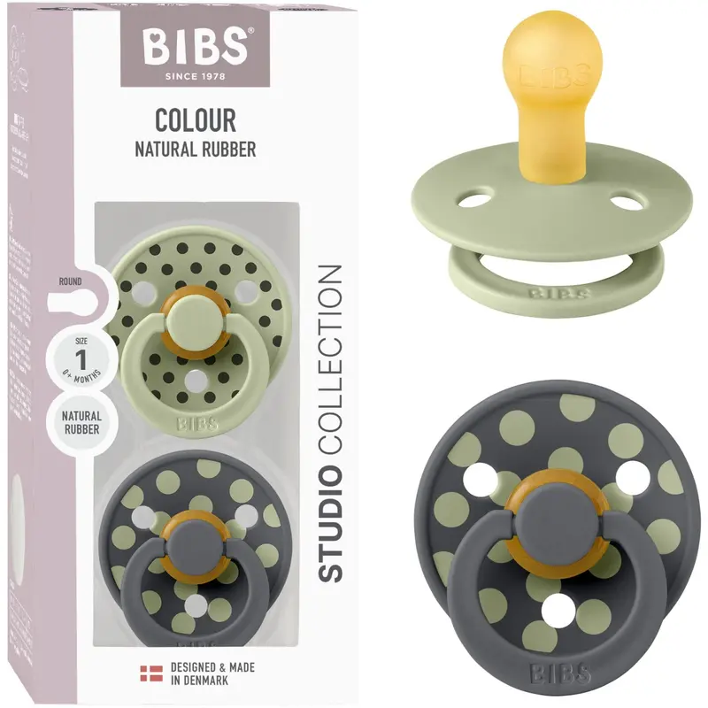 Bibs Sage/Iron Pacifier Studio Colour 2-Pack Polka Latex 1
