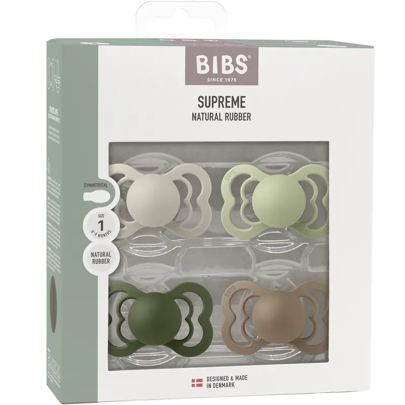 Bibs Sand/Sage/Hunter Green/Dark Oak Pacifier Supreme 4-Pack Latex 1