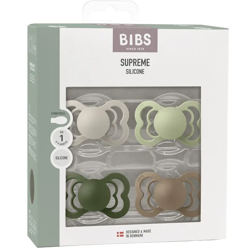 Bibs Sand/Sage/Hunter Green/Dark Oak Pacifier Supreme 4-Pack Silicone 1