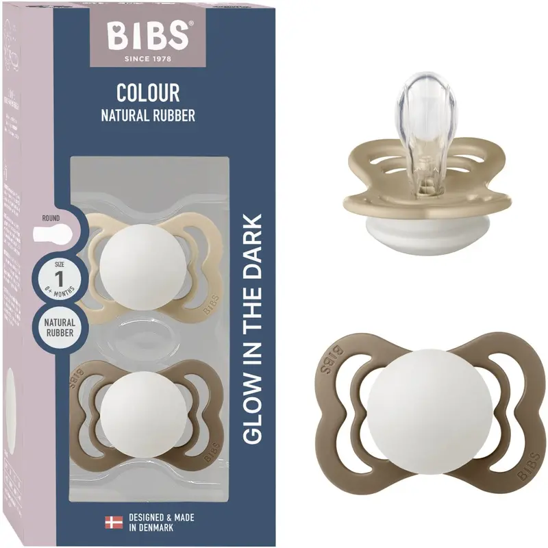 Bibs Vanilla Glow/Dark Oak Glow Pacifier Supreme 2-Pack Silicone 1