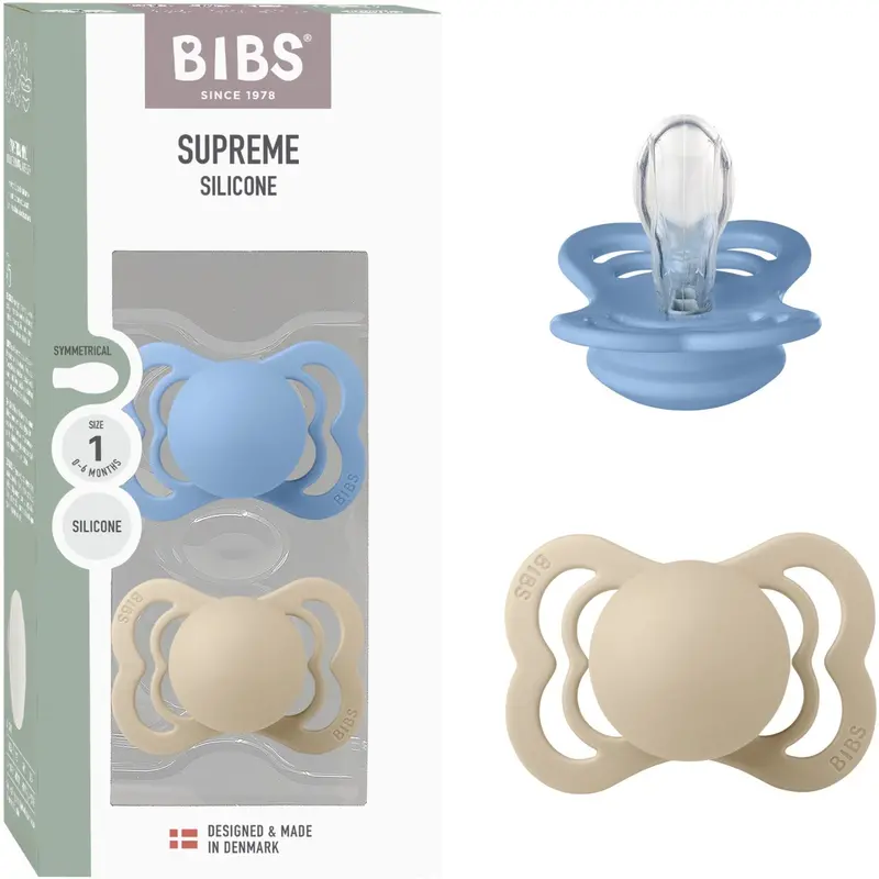 Bibs Vanilla/Sky Blue Pacifier Supreme 2-Pack Silicone 1