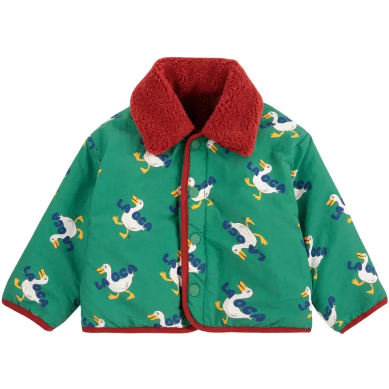 Bobo Choses Green La Oca All Over Reversible Sheepskin Jacket 1
