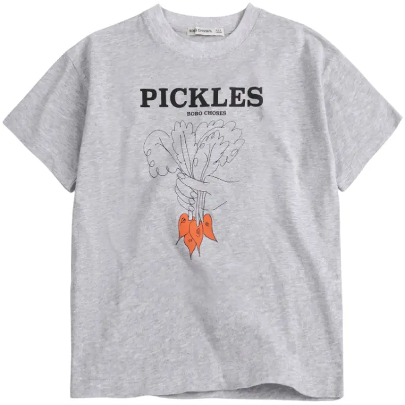 Bobo Choses Heather Grey Bunch Of Vegetables T-Shirt 1