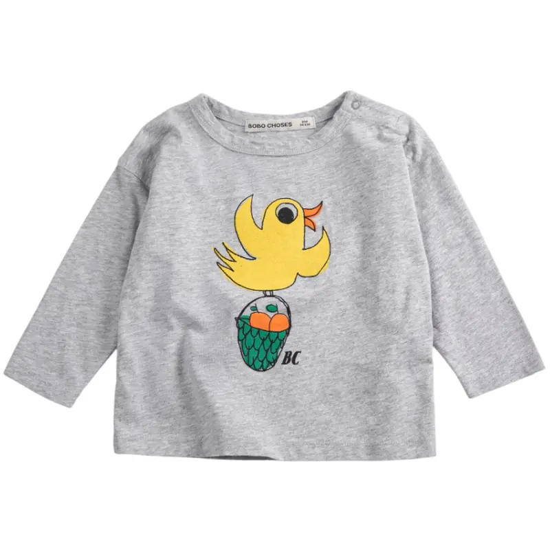 Bobo Choses Heather Grey Flying Oranges Long Sleeve T-Shirt 1