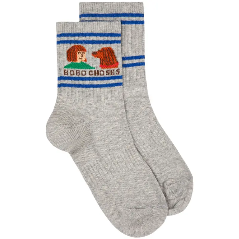 Bobo Choses Heather Grey Friends In A Pickle Short Socks 1