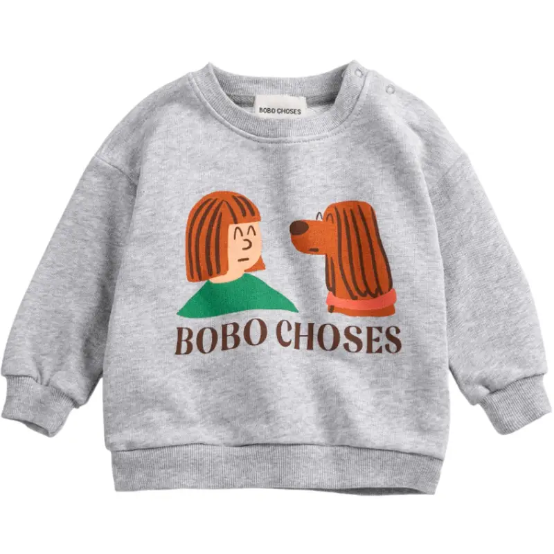 Bobo Choses Heather Grey Friends In A Pickle Sweatshirt 1