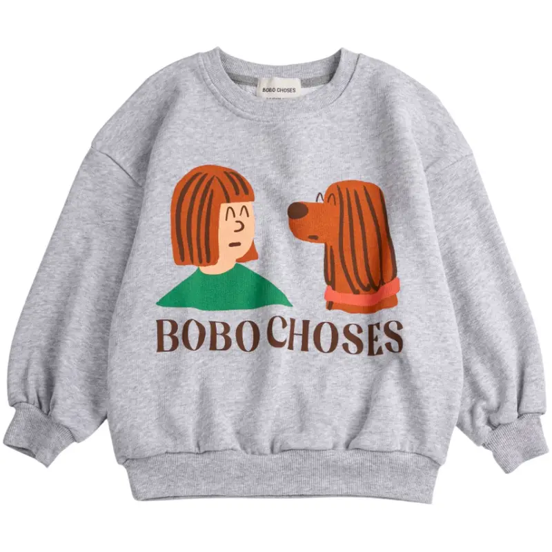 Bobo Choses Heather Grey Friends In A Pickle Sweatshirt 1