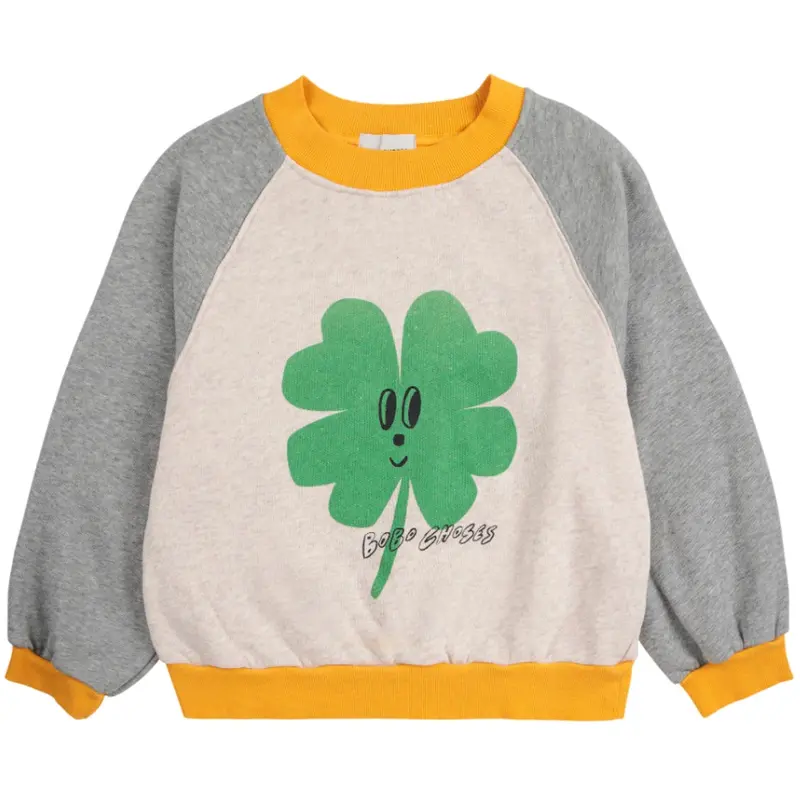 Bobo Choses Heather Grey Lucky Clover Ranglan Sweatshirt 1