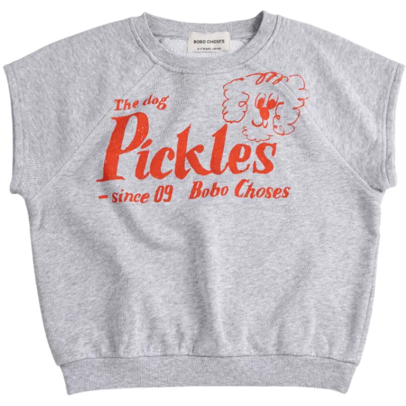 Bobo Choses Heather Grey Pickles The Dog Sleeveless Sweatshirt 1