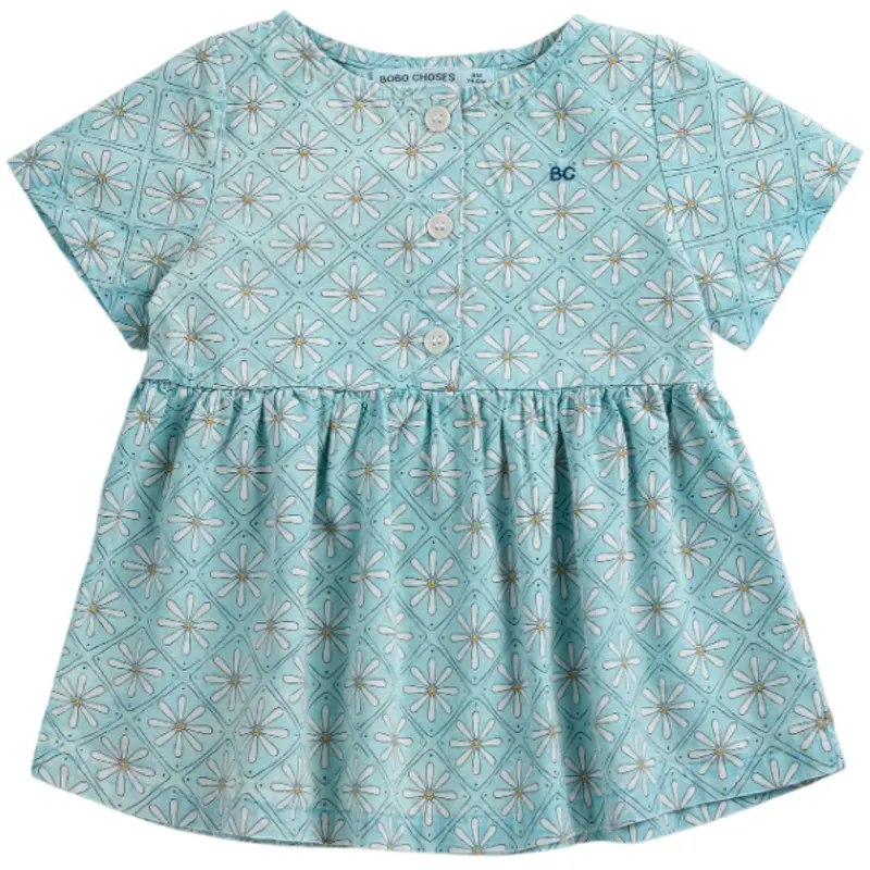 Bobo Choses Light Blue Daisy Mosaic All Over Woven Dress 1
