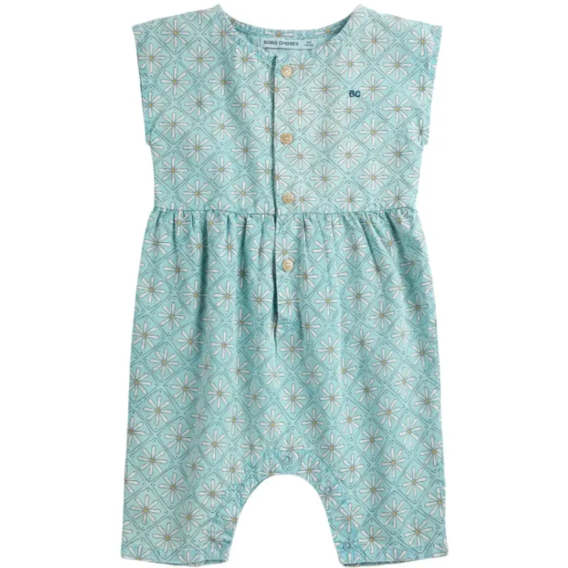 Bobo Choses Light Blue Daisy Mosaic All Over Woven Overall 1